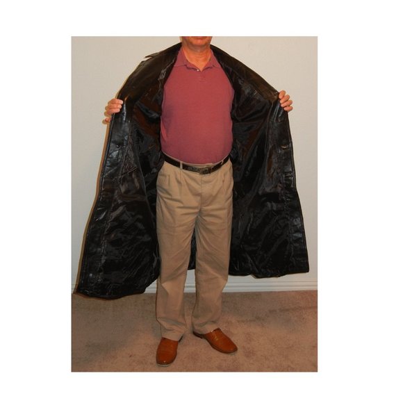 Men's Leather Trench Coat Long Overcoat Lined - Picture 4 of 7